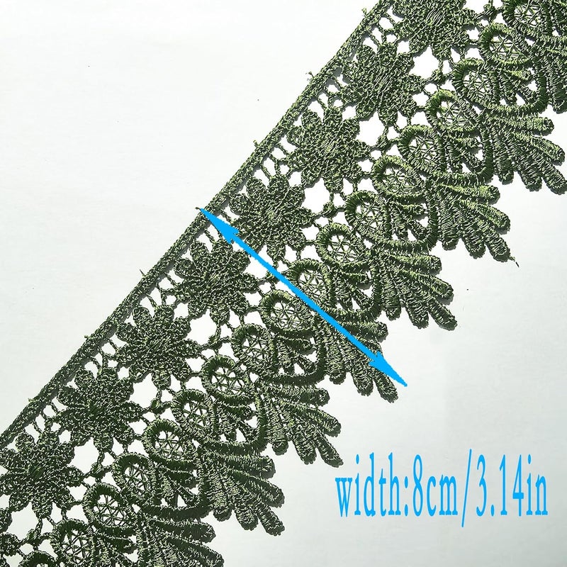 DKKUAYANGUP (Olive Green Floral Lace Trim - 5 Yards, 9cm Wide | Wedding Dress Embellishment, Gift Packaging, Party Decor | DIY Sewing & Craft Supplies - Image 3